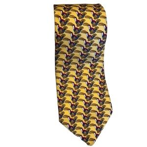 Paul Frederick‎ Neck Tie Yellow-Gold Toucan All Over Hand Sewn 100% Silk